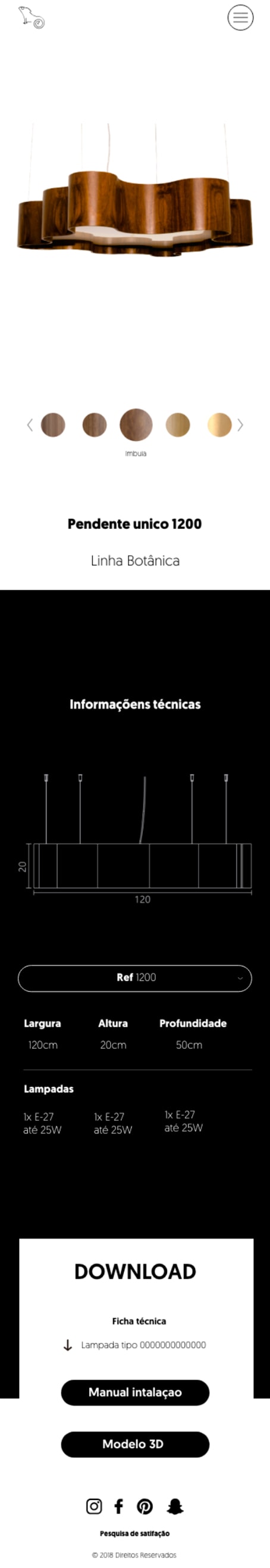 Página de um produto no novo website, destacando o produto, suas informações técnicas e downloads