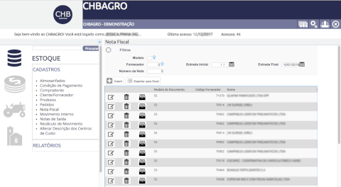 CHBAgro demonstration before redesign - receipt