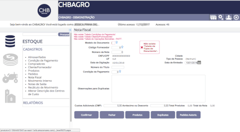 CHBAgro demonstration before redesign - receipt
