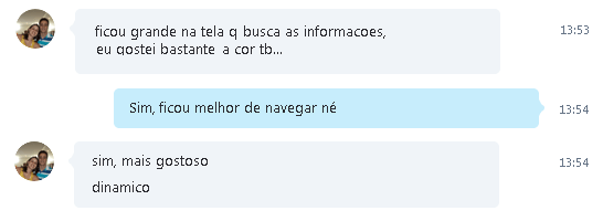 Usuário relatando que gostou da atualização