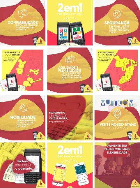 Marketing Digital, amostra de 12 imagens desenvolvidas para mídias sociais.