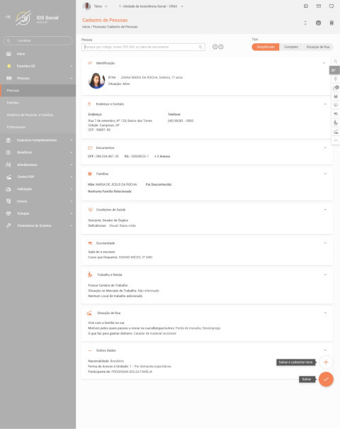 Página de cadastro de pessoas